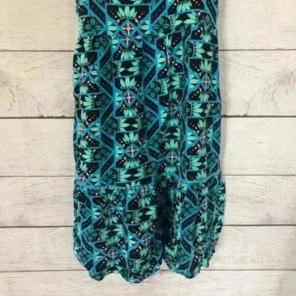 Justice Limited Too Blue & Green Geometric Print Spaghetti Strap Summer Dress 14